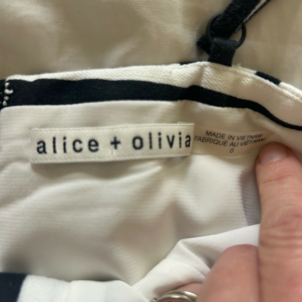 Alice + Olivia “Nella” Monochrome Black and White Striped Mini Dress- Sz 0 - Picture 8 of 12